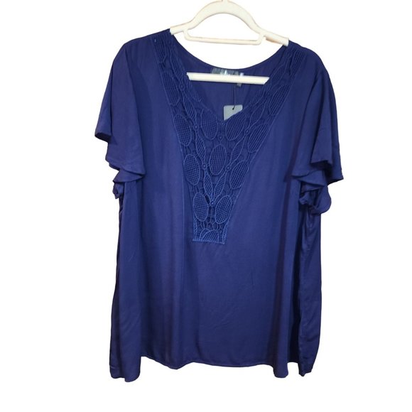 Agnes Orinda Boho Flowy Navy Blue Blouse Womens size 3X NWT - Picture 1 of 3